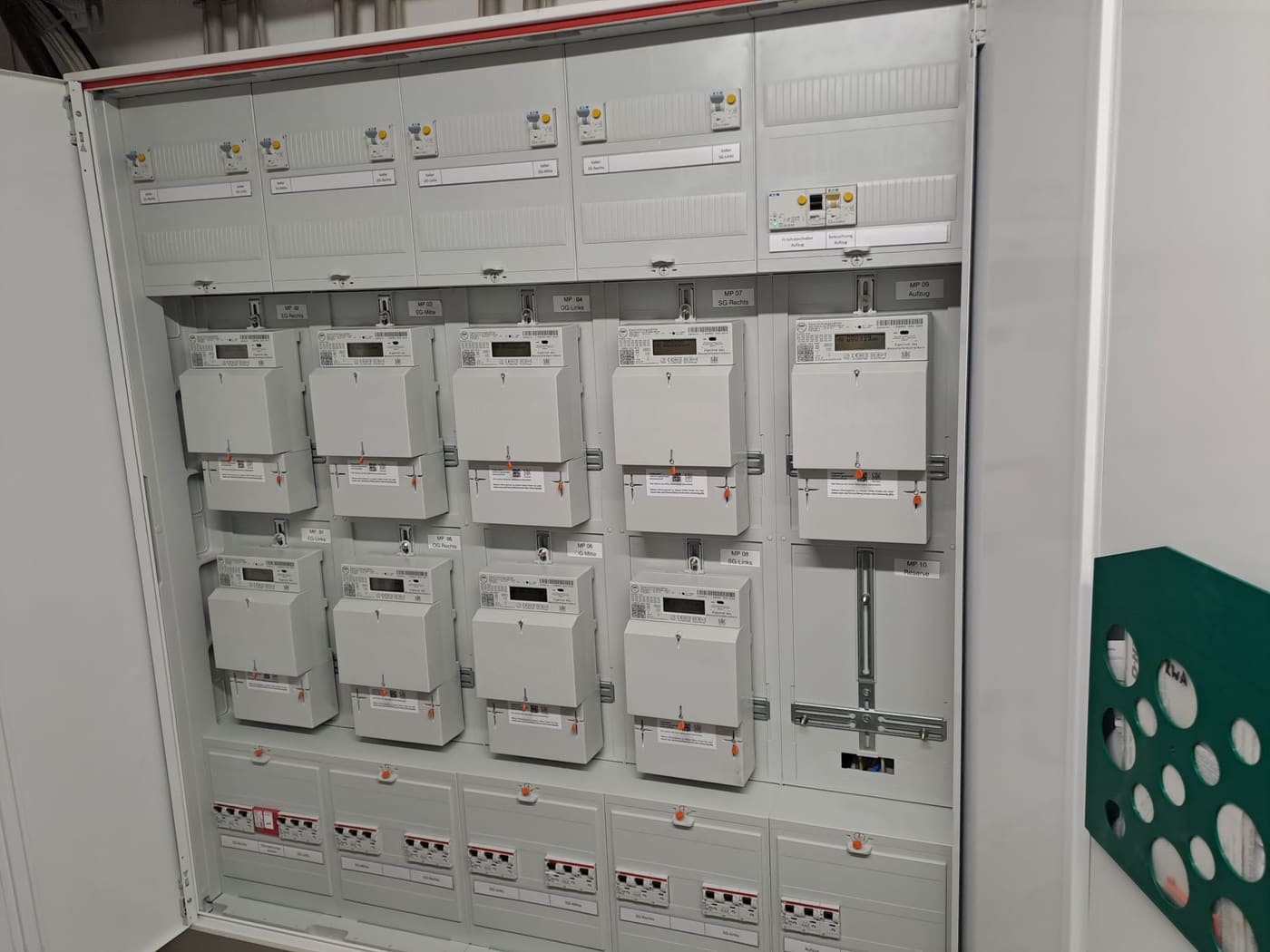 Zählerschrank mit mehreren Zählerplätzen und Unterverteilung